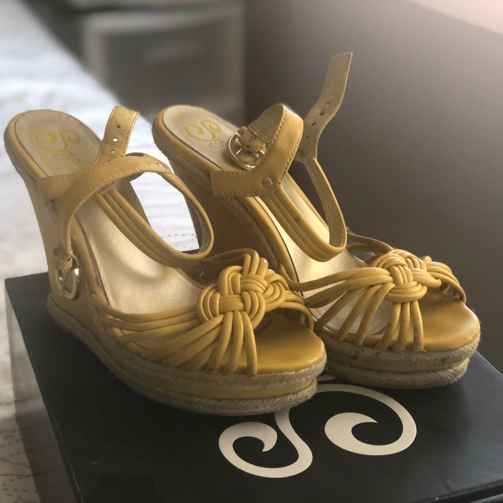 Seychelles yellow leather wedges